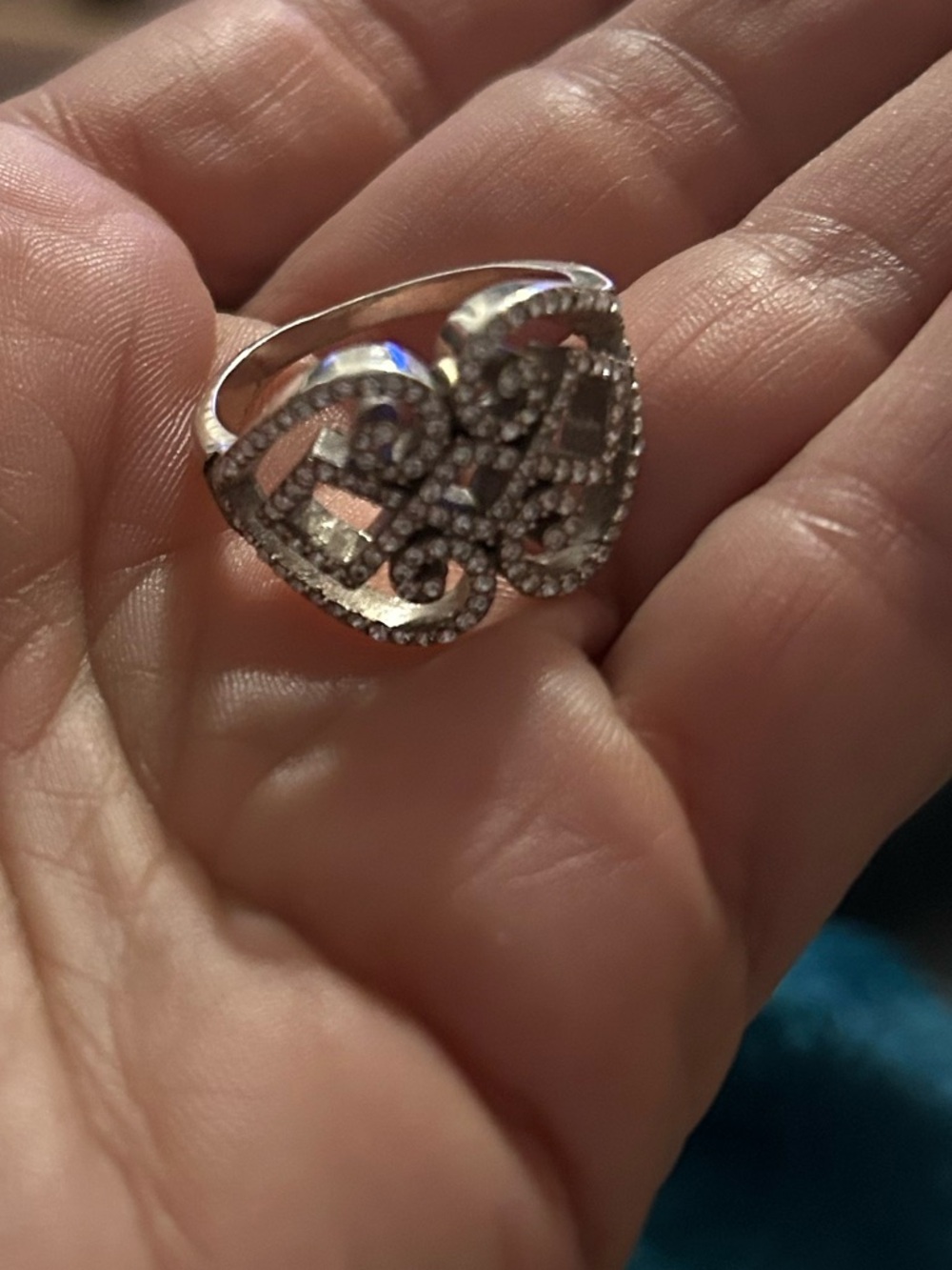 Brighton Scroll Silver Tone Rhinestone Ring Jewelry Sz 9 - Picture 2 of 7